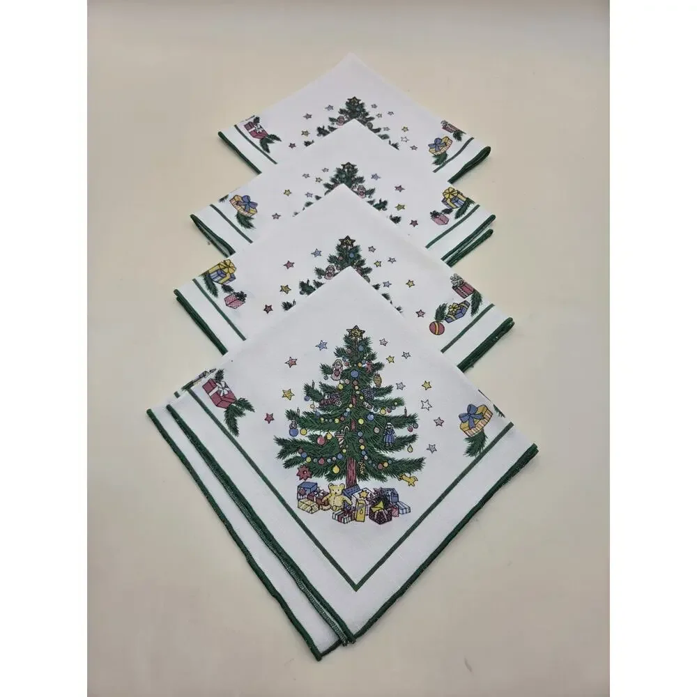 Set 4pc Nikko Happy Holidays Fallani and Cohn Christmas Napkins vtg RARE